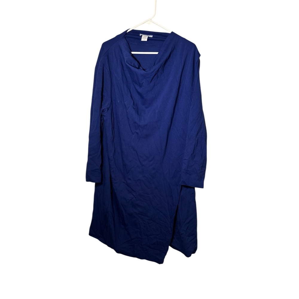 Joan Vass 3X Blue Long Sleeve Drape Shift Dress‎